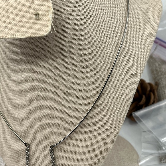 Early 2000s Stainless Steel Y-Neck Wire Collar Necklace with Turquoise - Picture 7 of 12